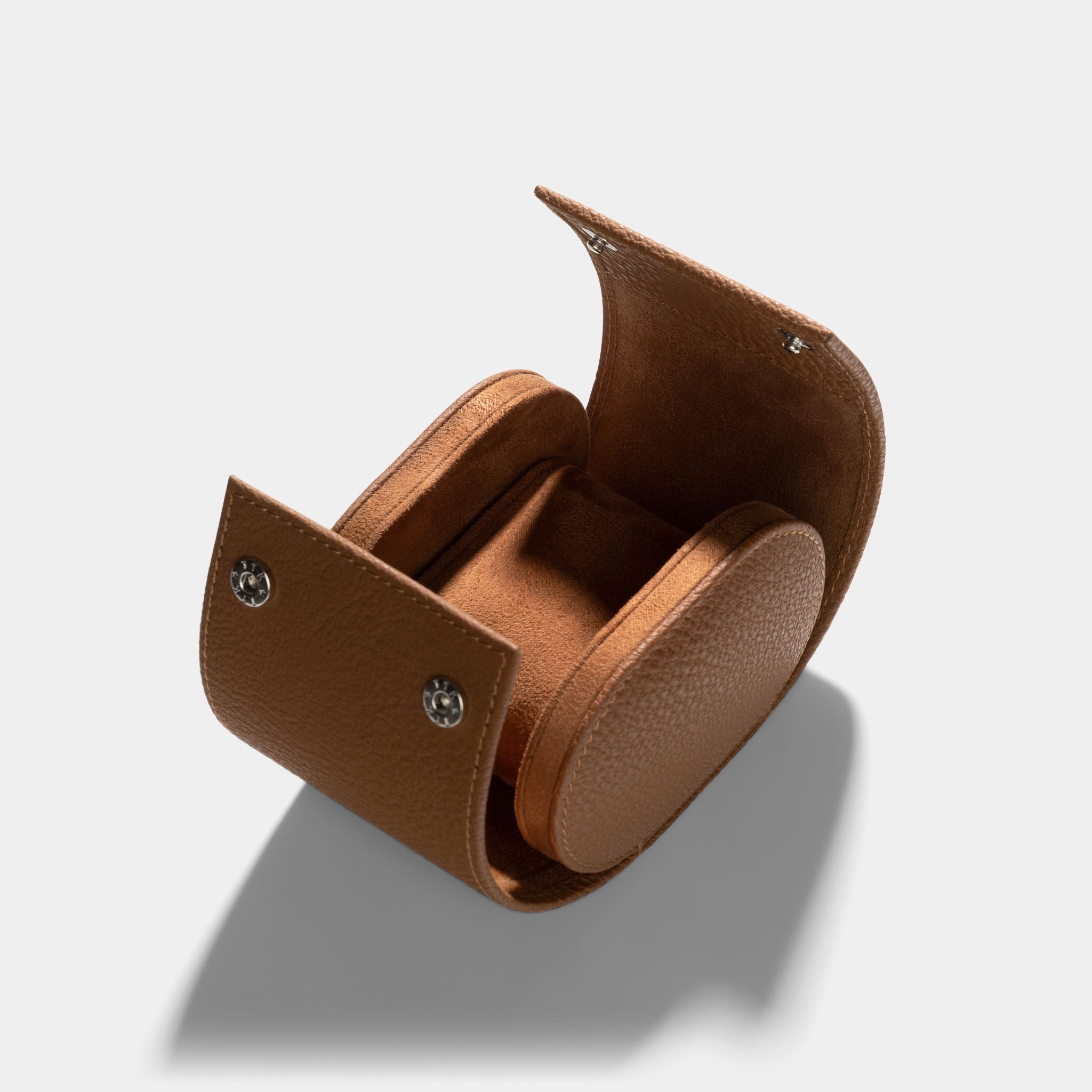 Oval Single Camel Brown Leather Watch Box
