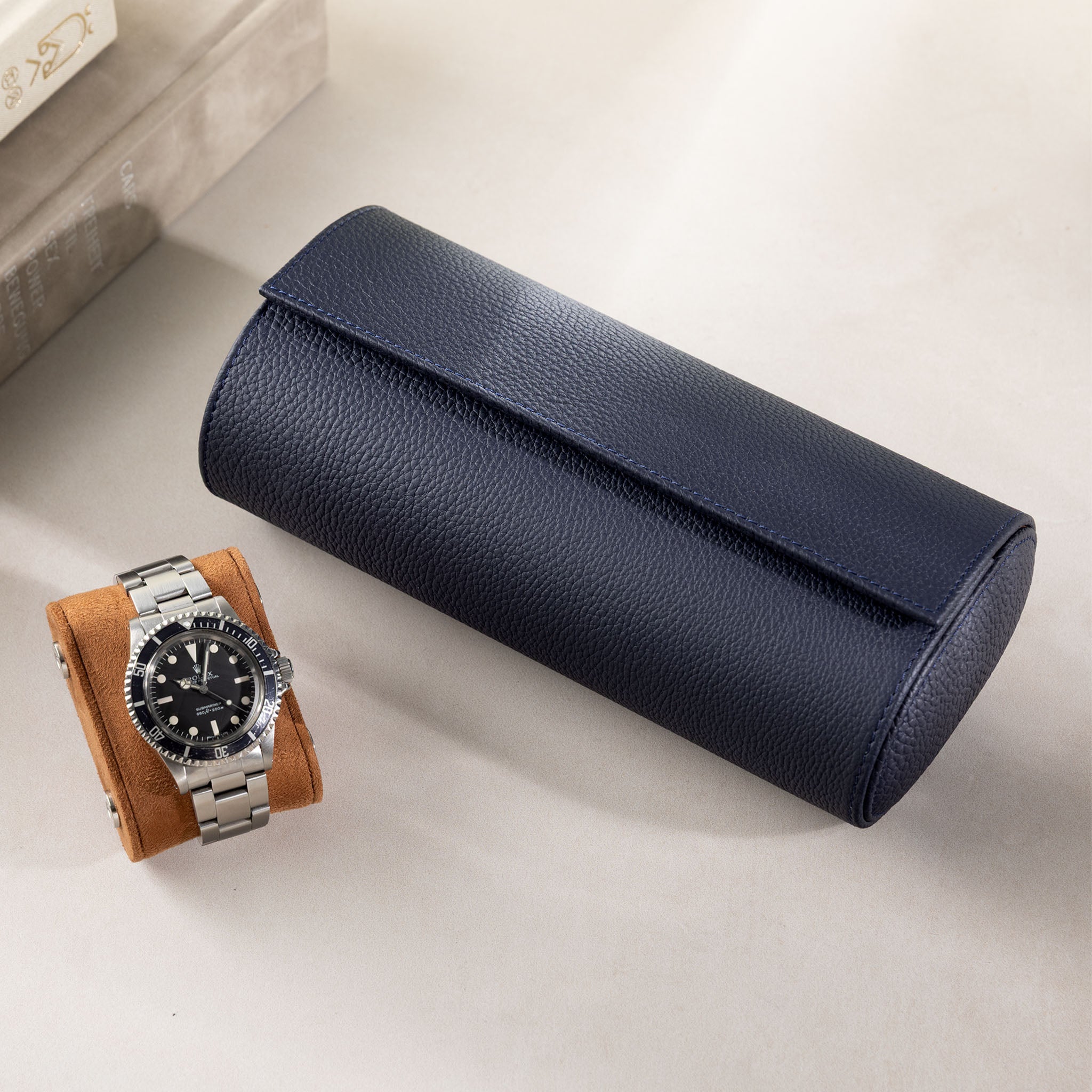 Oval 3 Watch Dark Blue Leather Watch Box