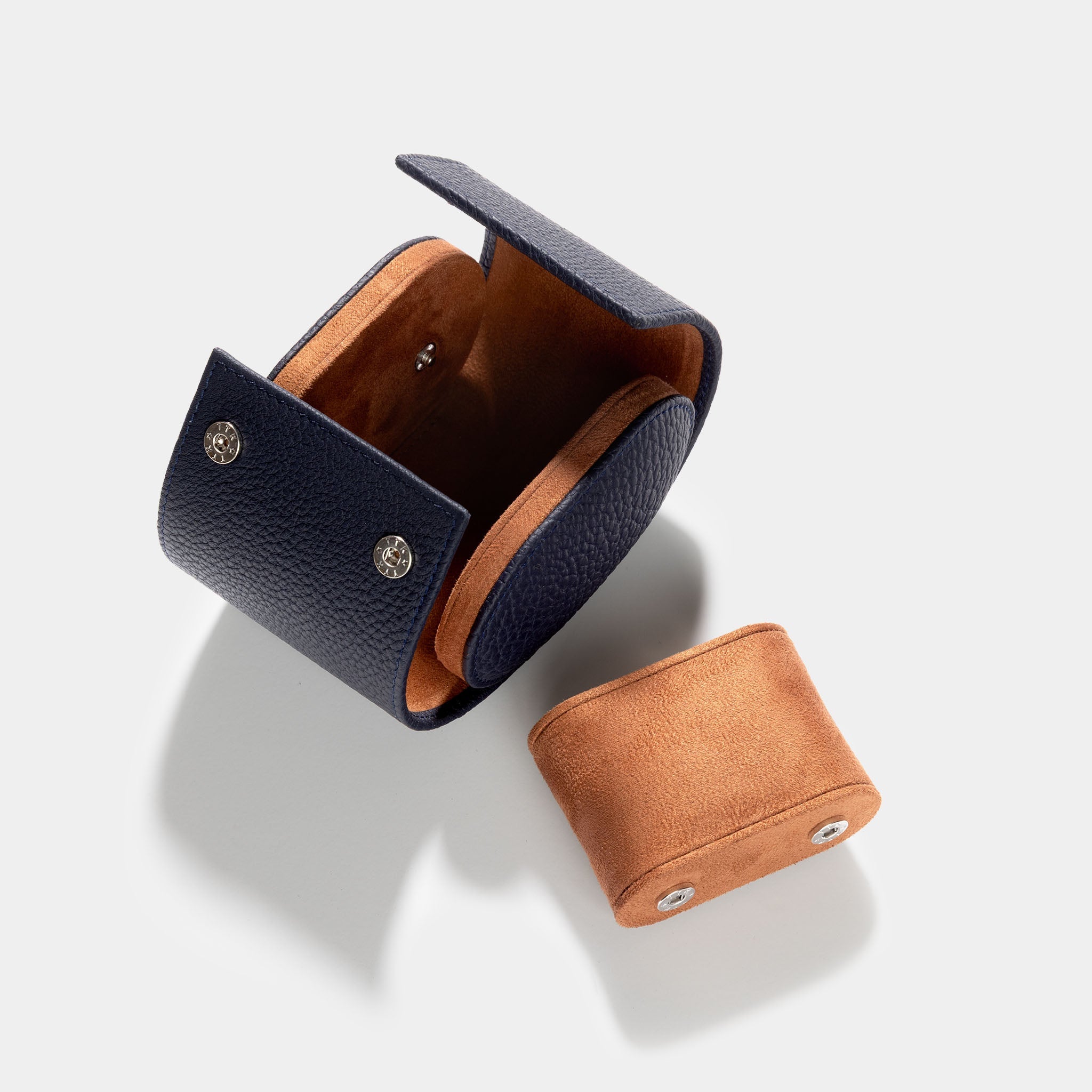 Oval Single Dark Blue Leather Watch Box
