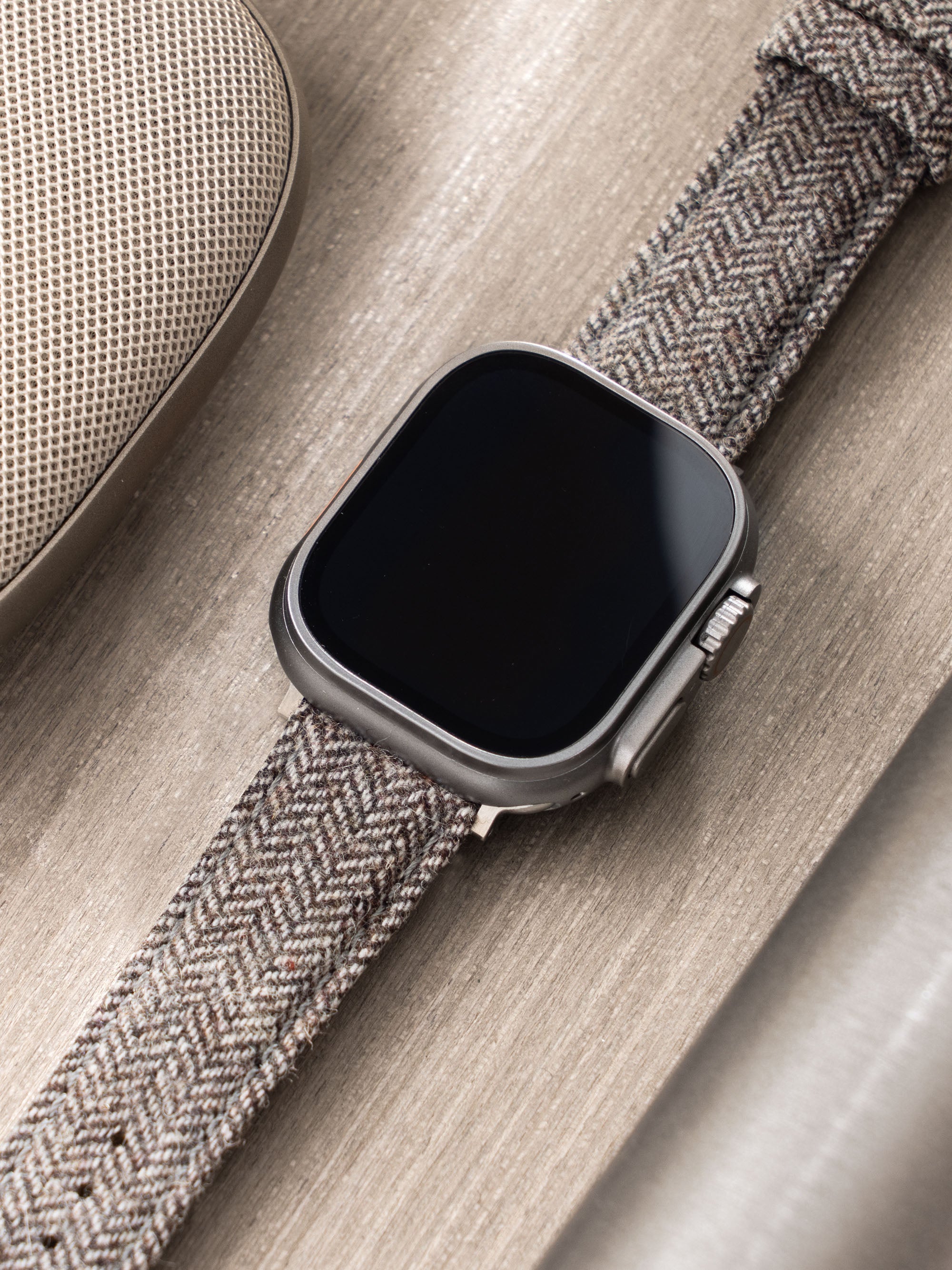 Strap for Apple Watch Ultra - Herringbone Tweed Brown Leather