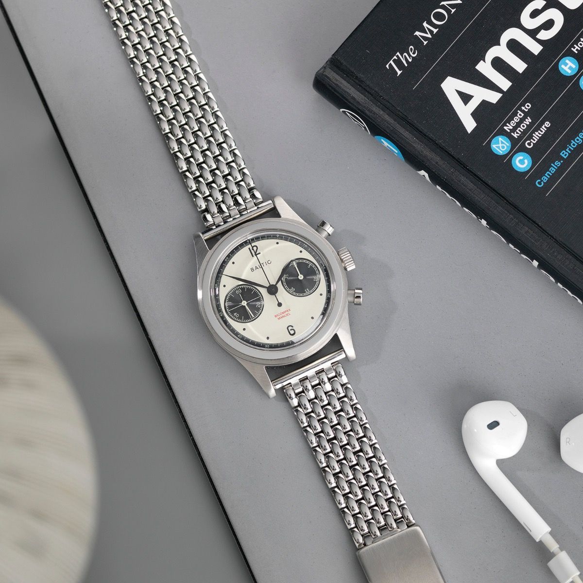 Beads Of Rice Full Polish Straight End Link Steel Watch Bracelet