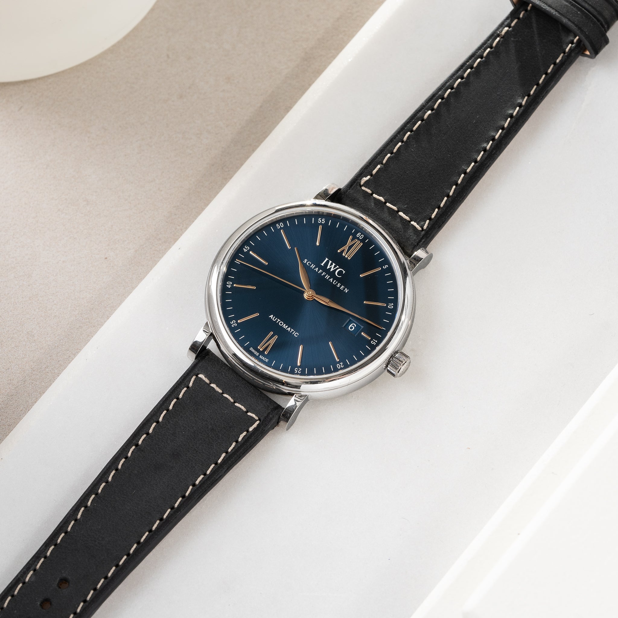 Strap for IWC Portofino - Dark Ash Grey Boxed Leather