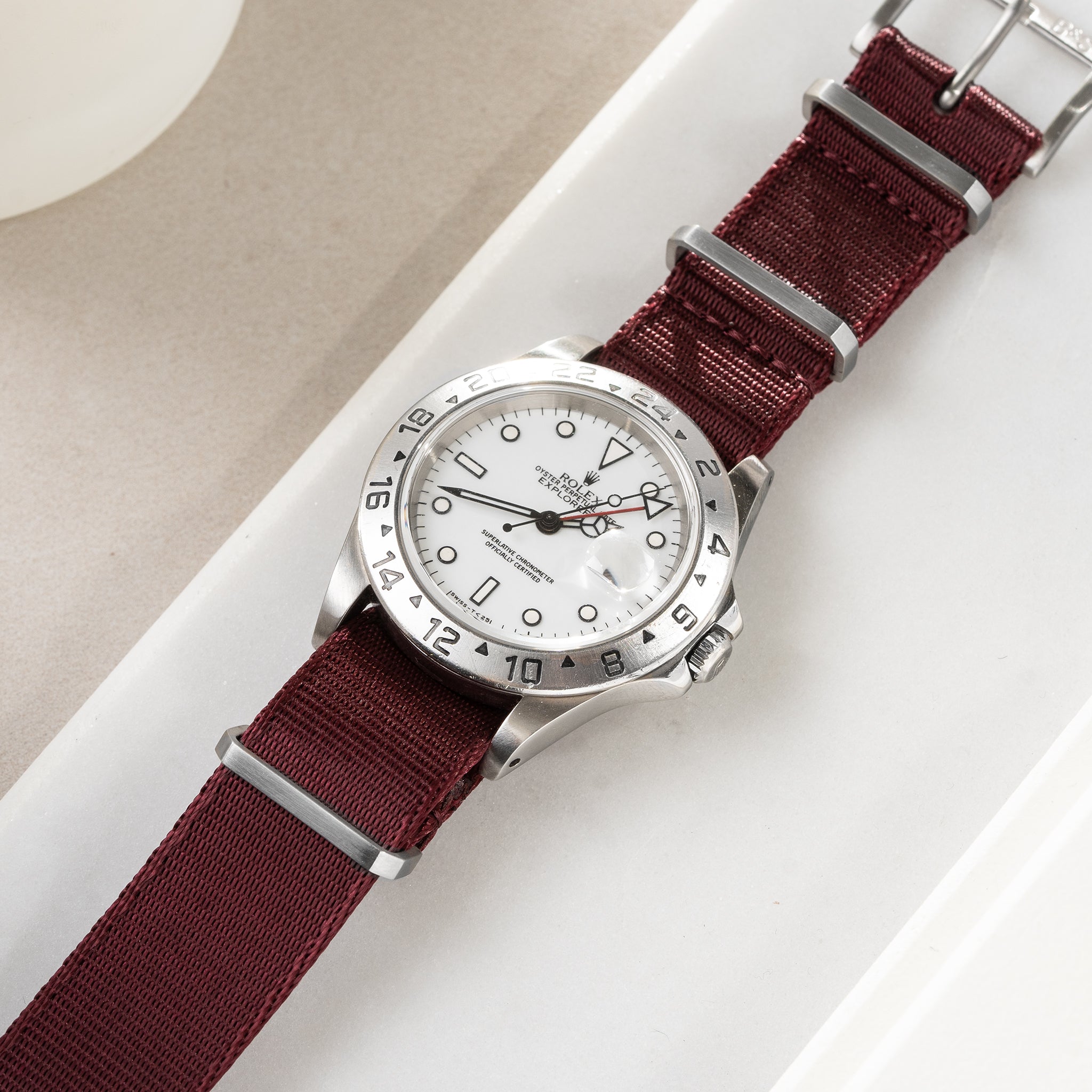 Strap for Rolex Explorer 2 - Nylon Single Pass Burgundy Red (20mm)