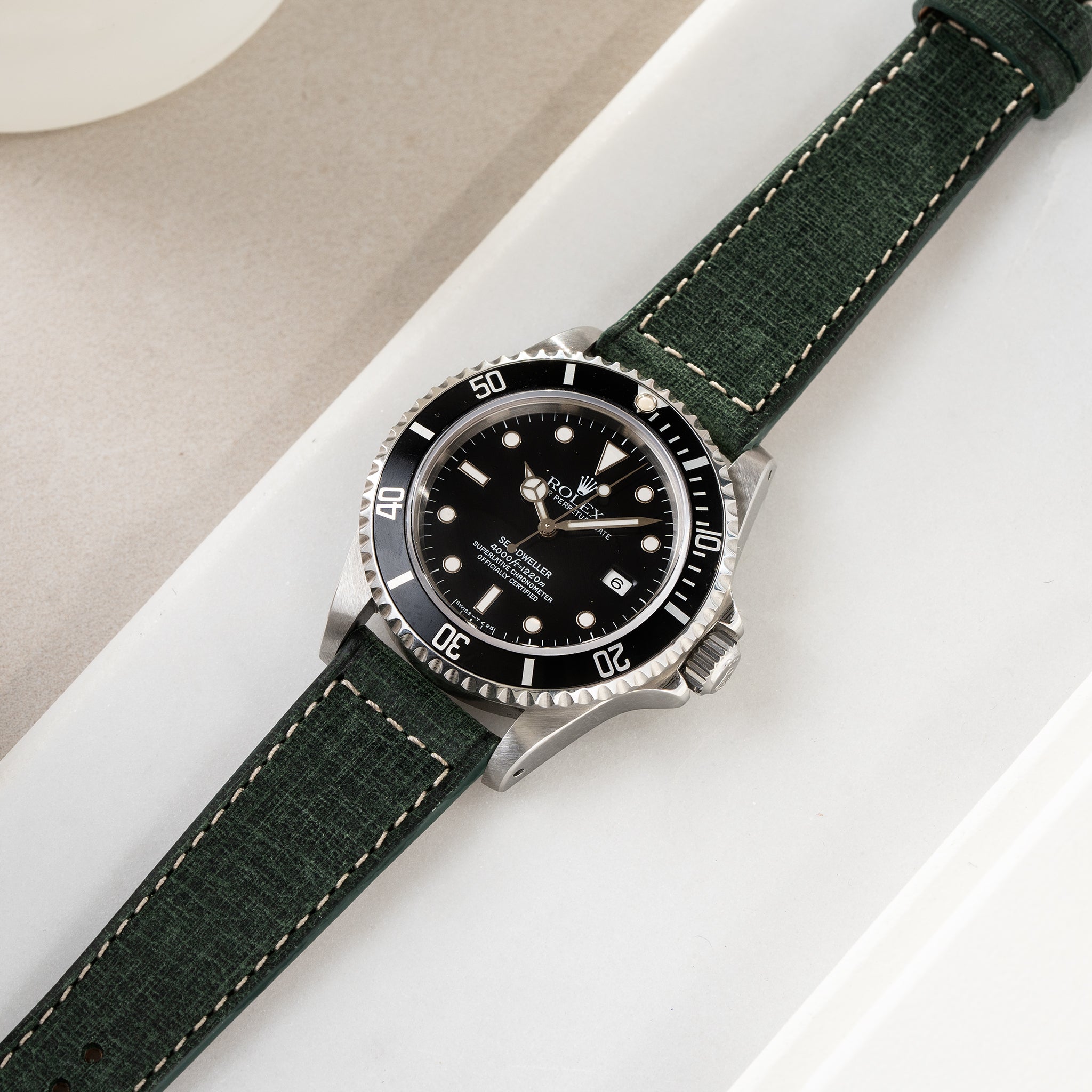 Strap for Rolex Seadweller - Green Linen Leather