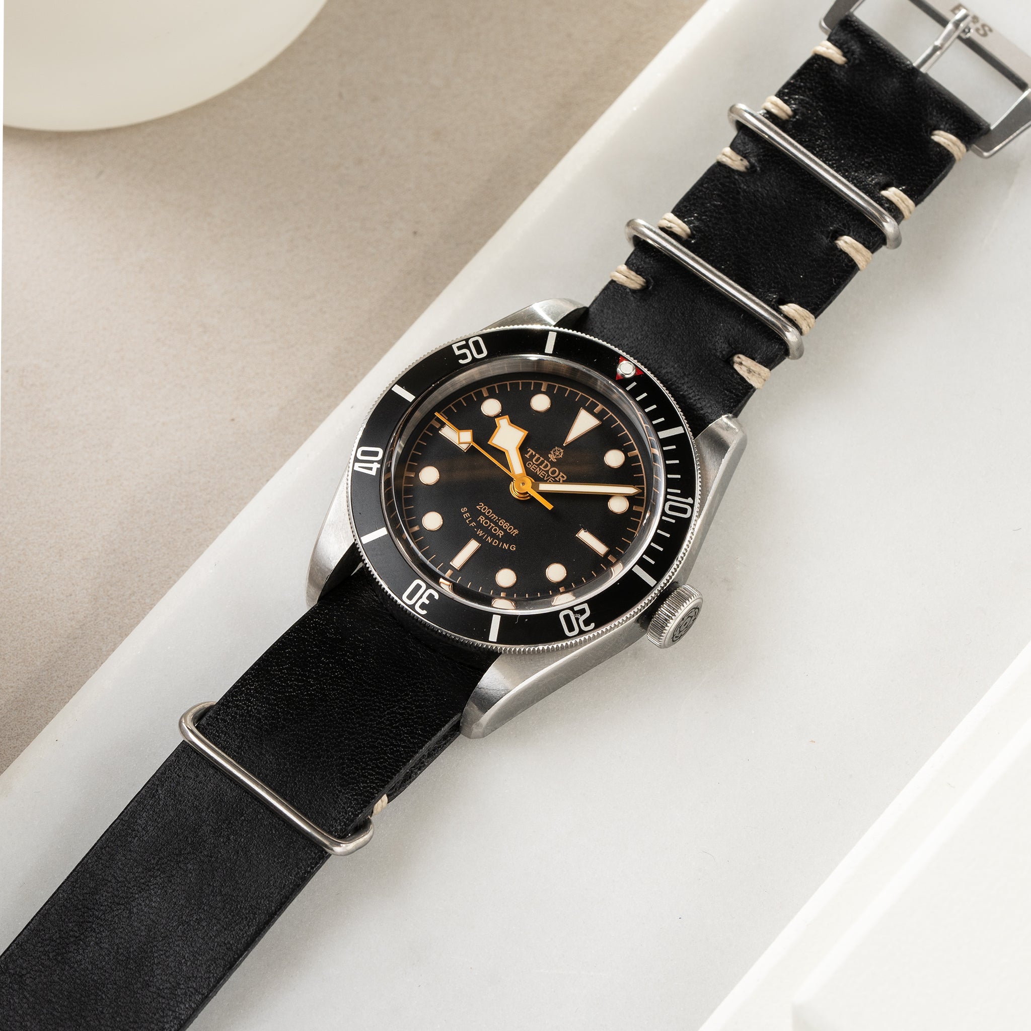 Strap for Tudor Black Bay 41mm - Black Single Pass Leather