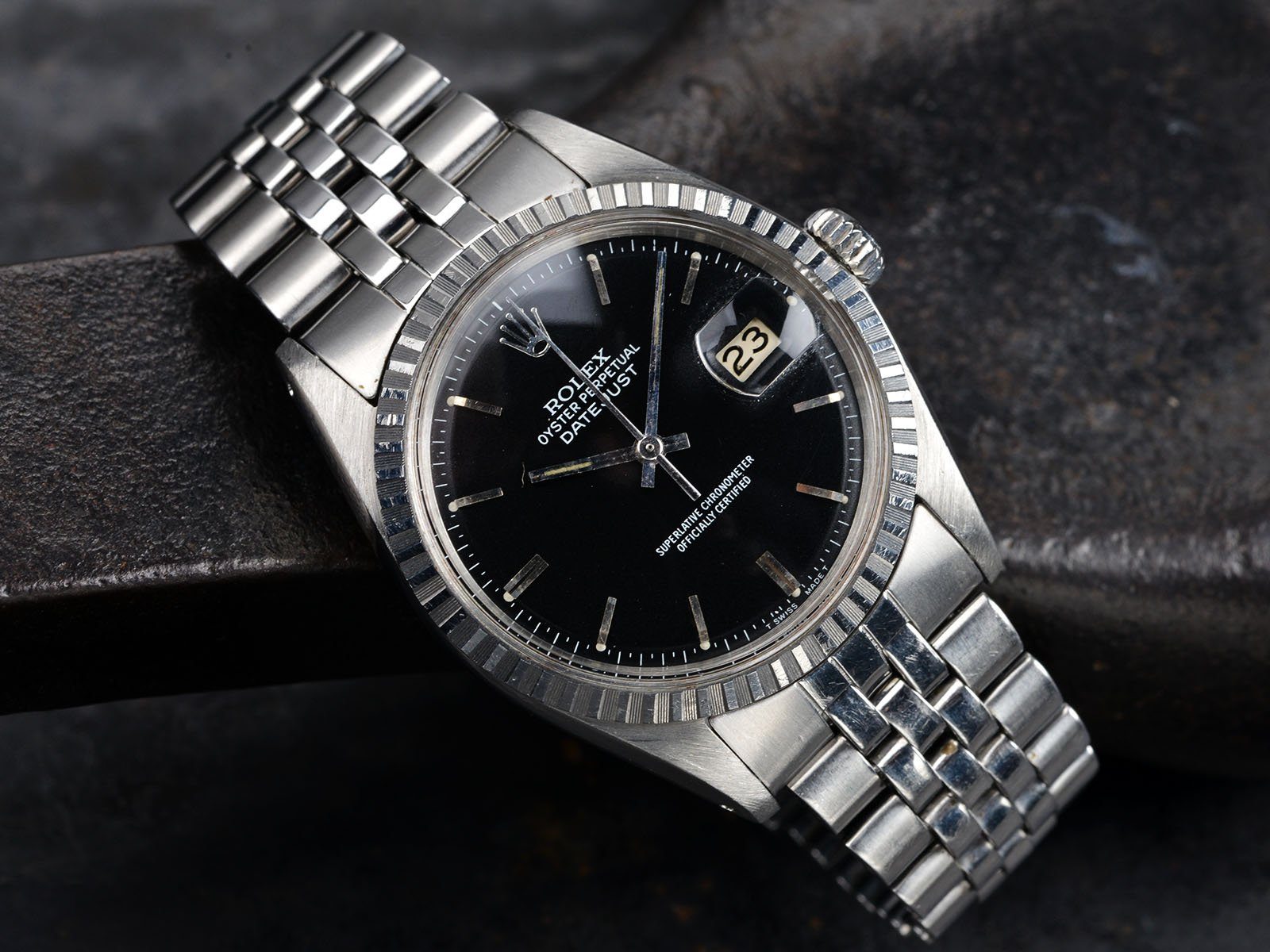 ROLEX 1603 DATEJUST BLACK TRITIUM DIAL