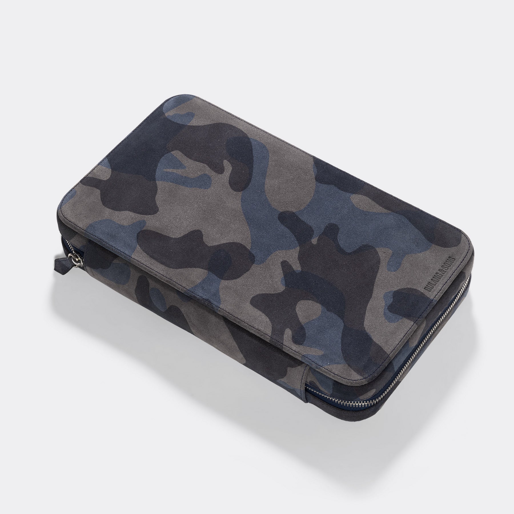 Blue Camo Suede 10 Watch Leather Zip Folder