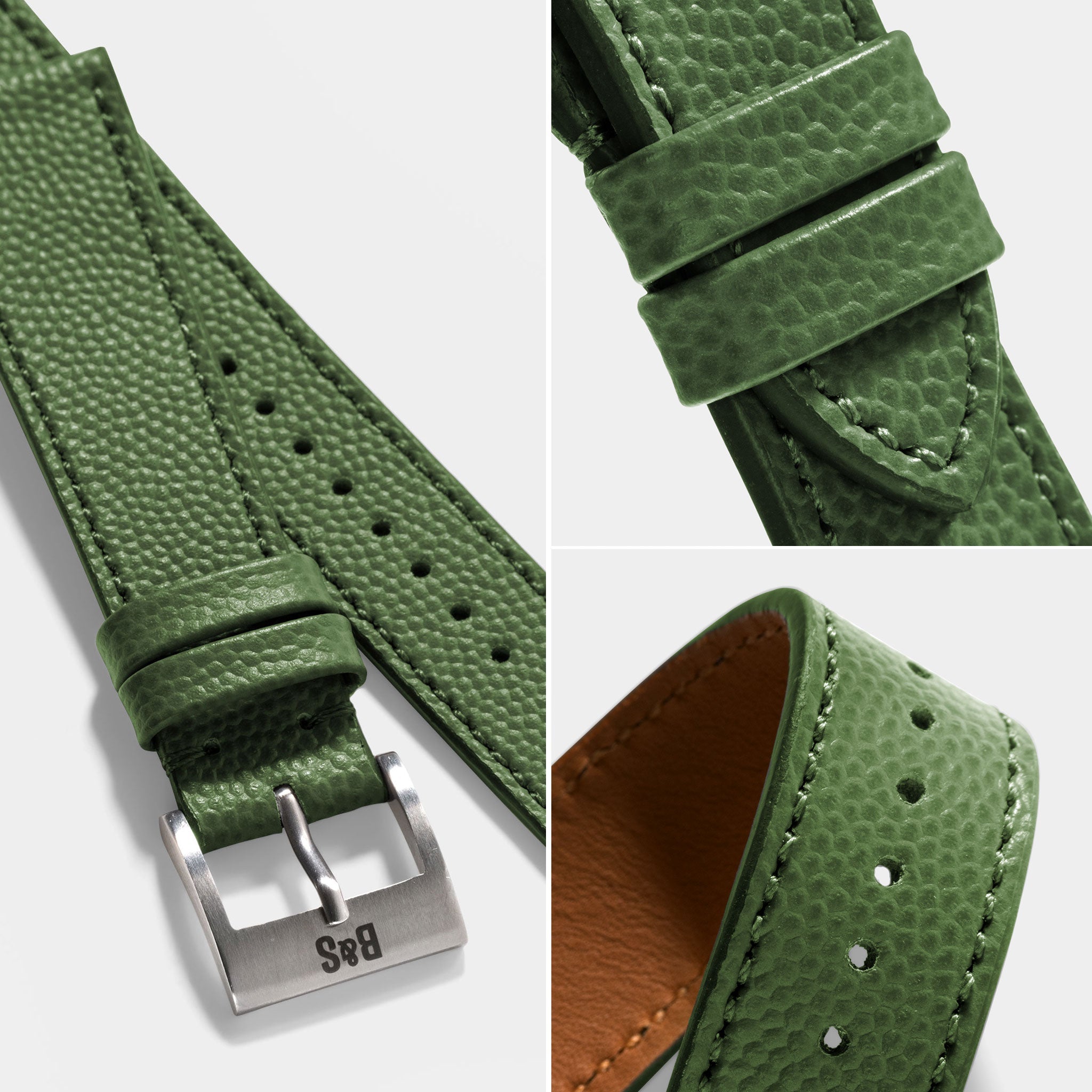 Pebbled Green Tonal Leather Watch Strap