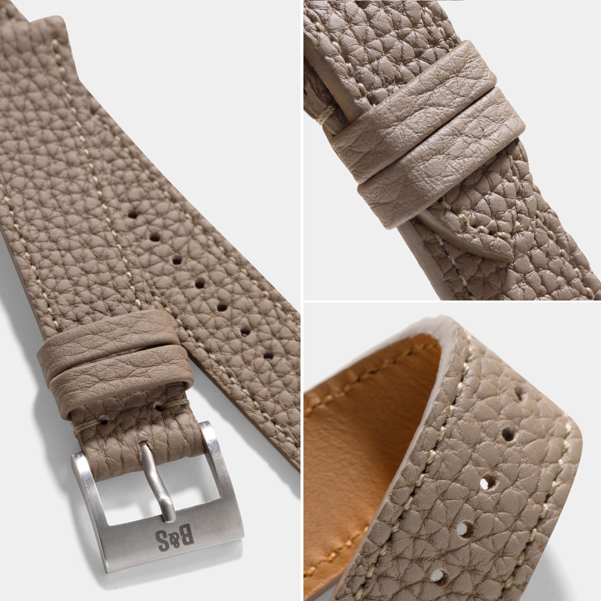 Togo Taupe Grey Tonal Leather Watch Strap