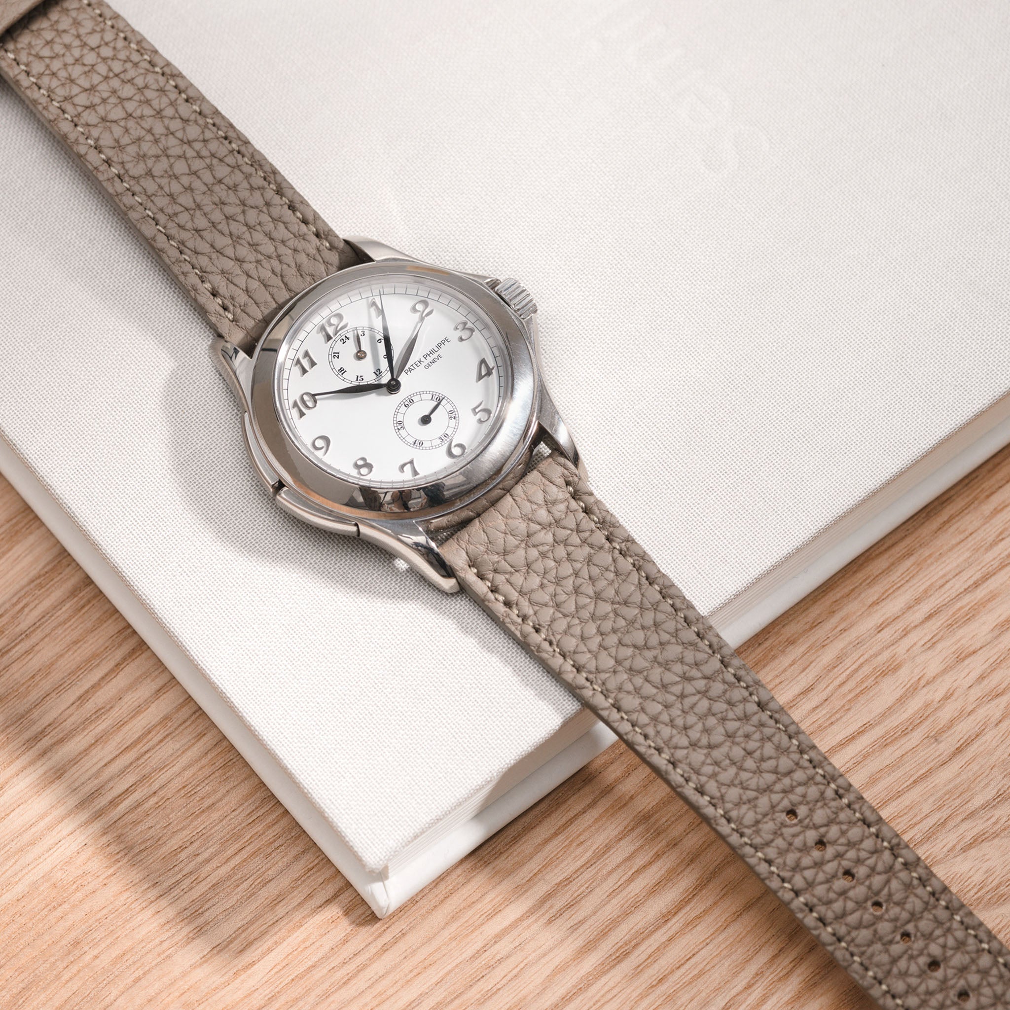 Togo Taupe Grey Tonal Leather Watch Strap