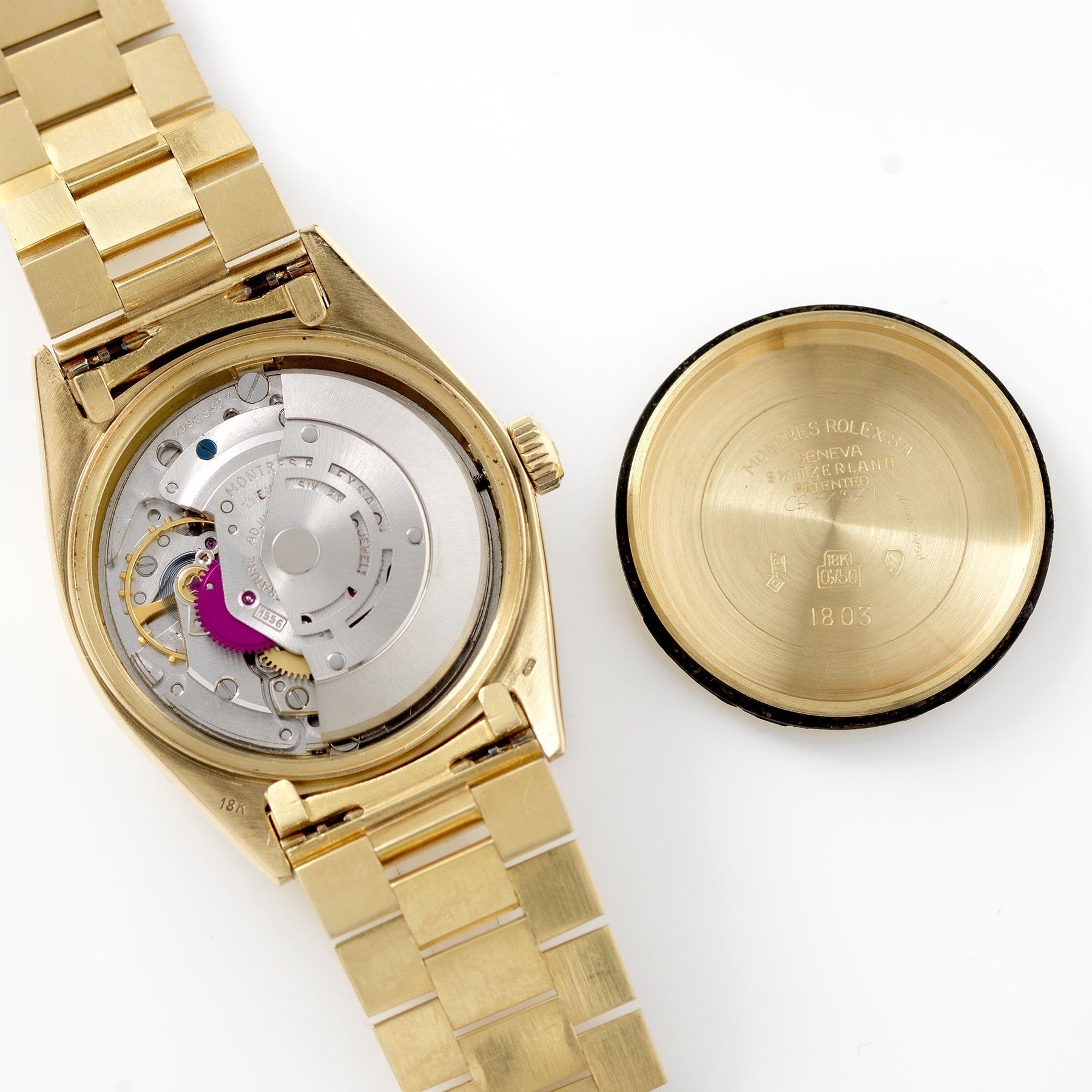 Rolex Day-Date Champagne Dial Yellow Gold 1803 movement detail caliber 