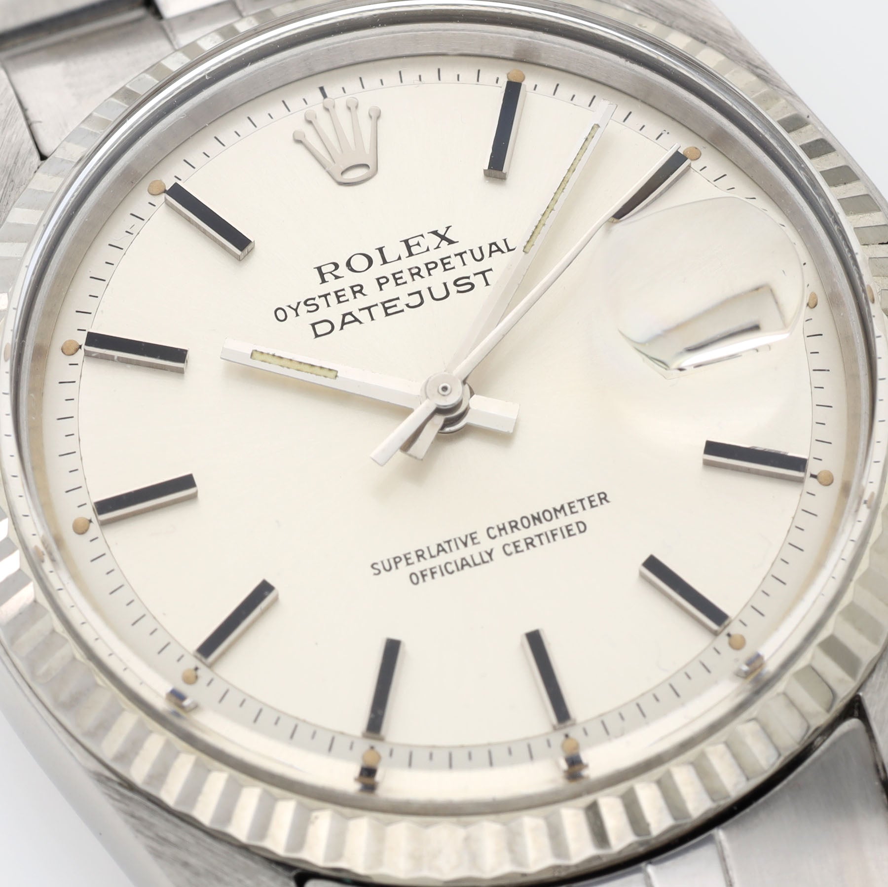 Rolex Datejust 1601 White Gold Bezel Silver Pie Pan Dial 