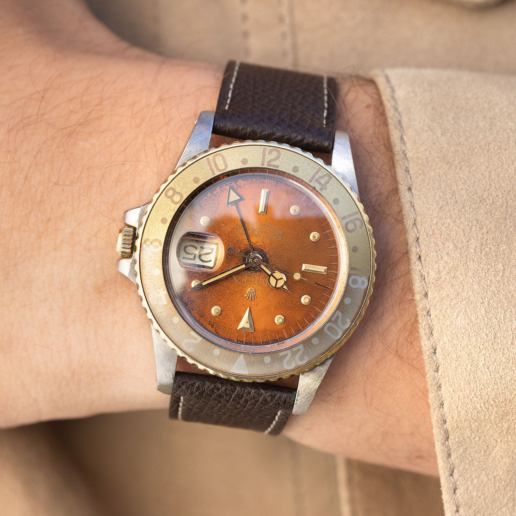 Rolex GMT-Master 1675 Two-Tone Topical Nipple Dial Root Beer