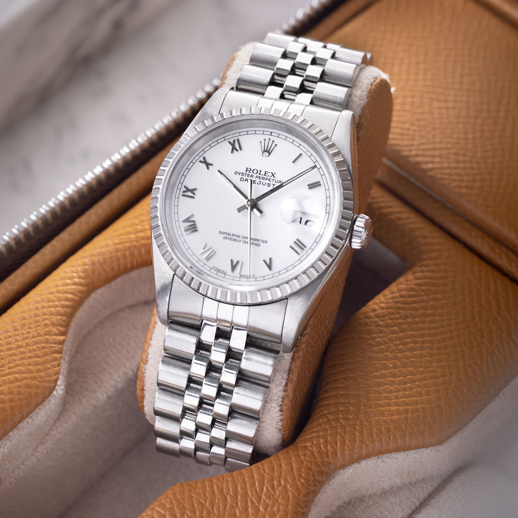 Rolex Datejust 16220 White Porcelain Dial Applied Roman Hours