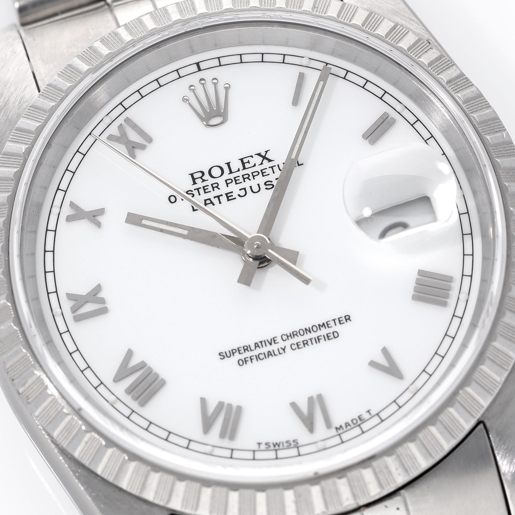 Rolex Datejust 16220 White Porcelain Dial Applied Roman Hours