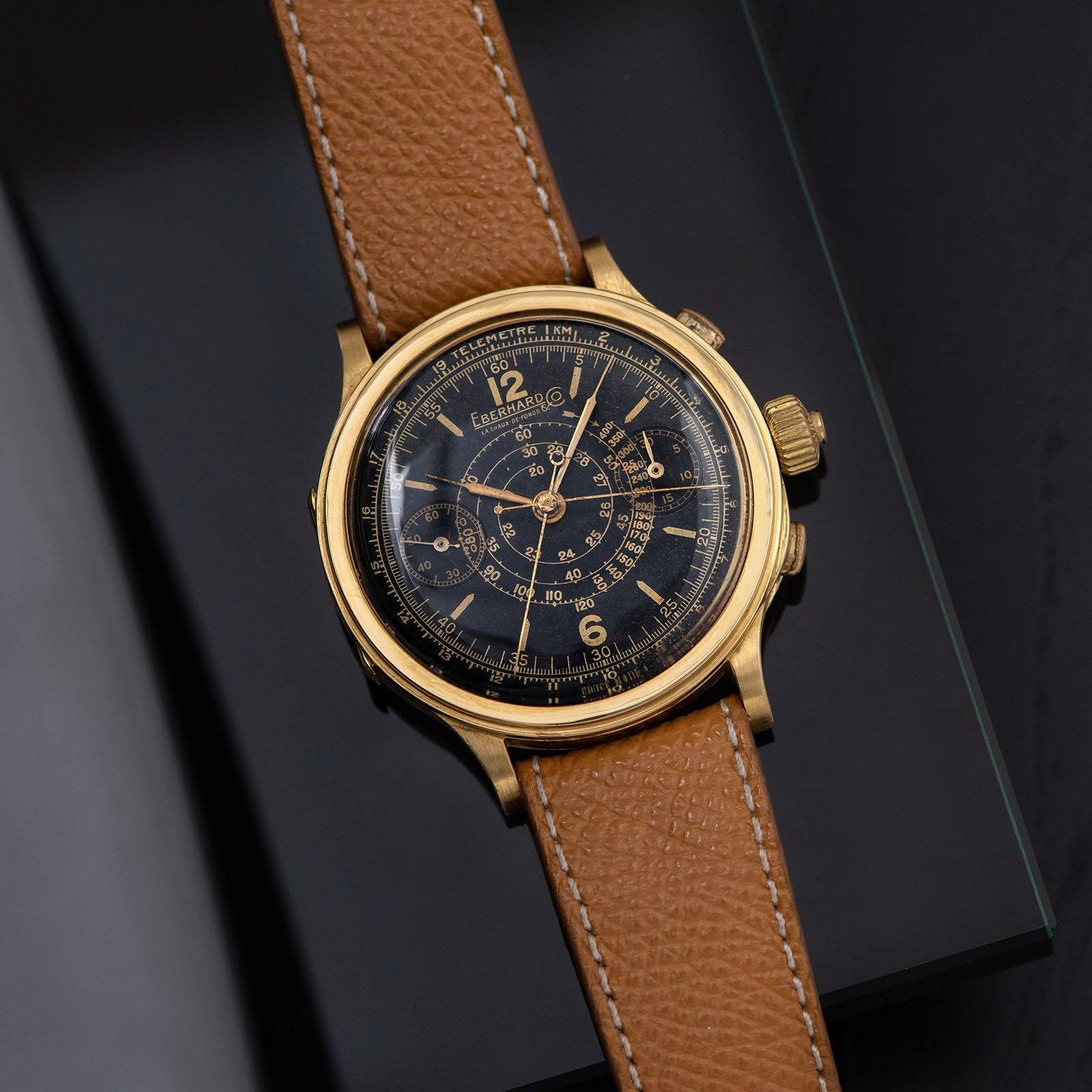 Eberhard Spilt Seconds Chronograph Yellow Gold Case Gilt Dial