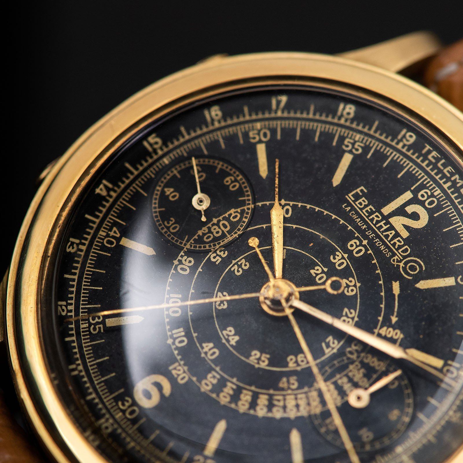 Eberhard Spilt Seconds Chronograph Yellow Gold Case Gilt Dial