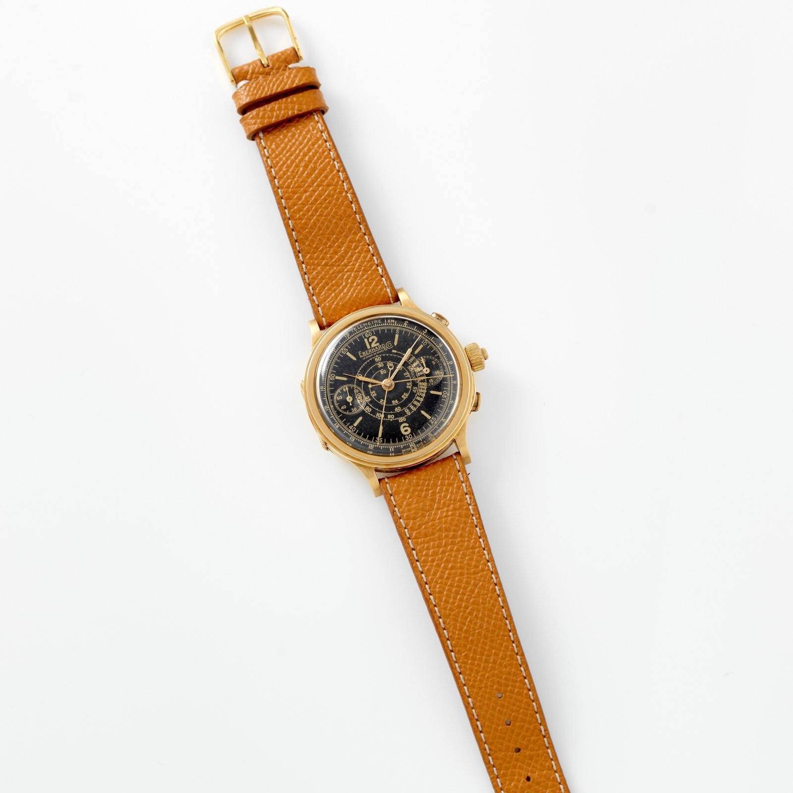 Eberhard Spilt Seconds Chronograph Yellow Gold Case Gilt Dial