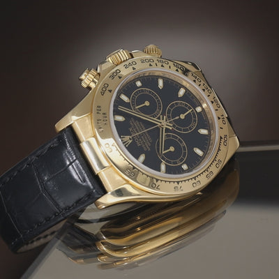 Rolex Daytona 116518 Yellow Gold Case Black Dial Leather Strap